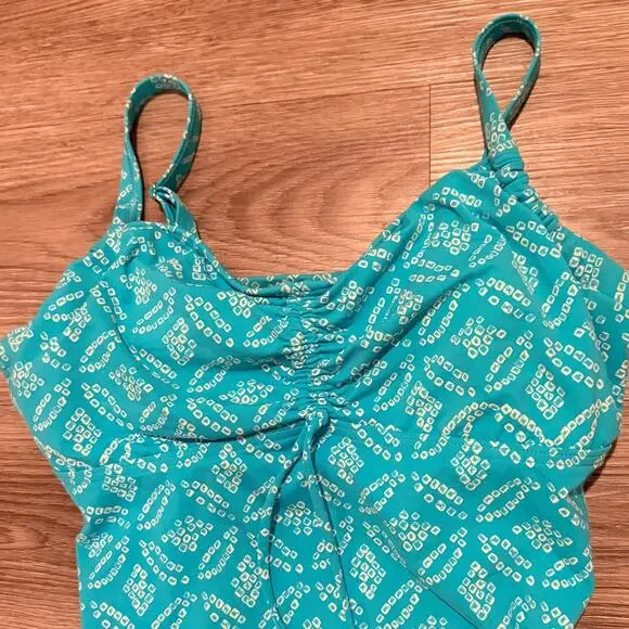 Lands’ End Teal Blue Geometric Tankini Top Swim 6 DD Pool Party Summer Modest - Picture 4 of 7